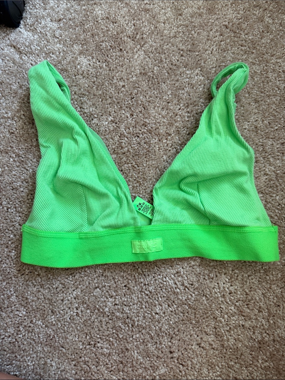 SKIMS Neon Green Ribbed Triangle Bralette